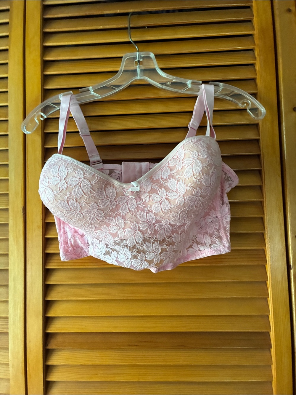 Lace Longline Bandeau Bra in Light Pink
